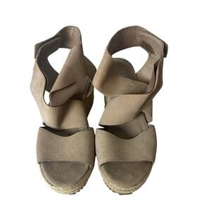 Eileen Fisher Willow Tumbled Leather Wedge Espadrille size 6